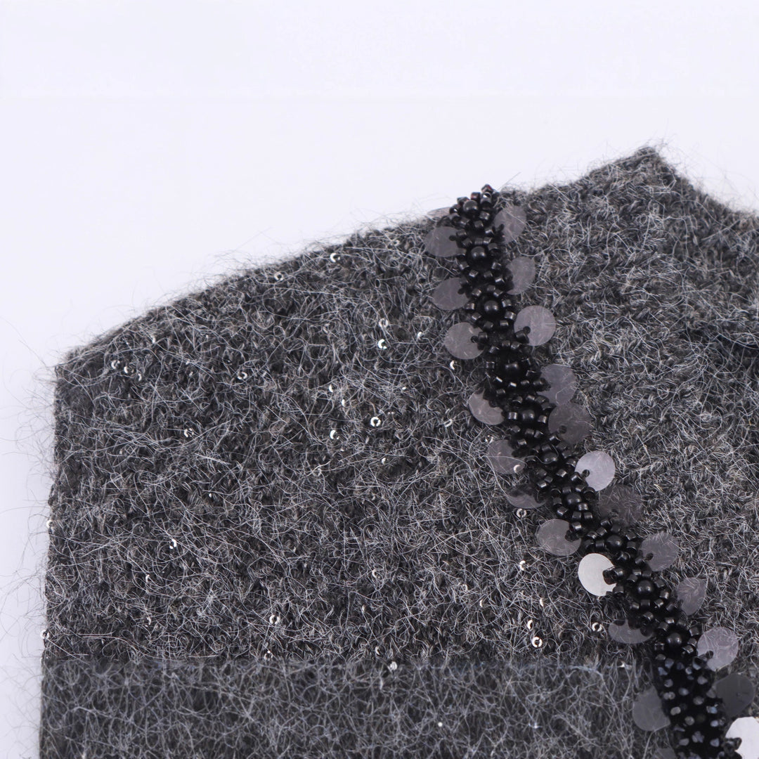 Damen Ärmellose Mohairoptik Strickweste mit V-Ausschnitt und Zierpailletten Nord Taschen