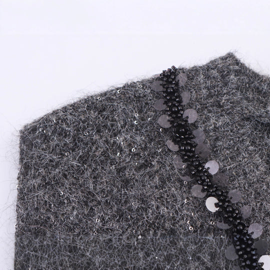 Damen Ärmellose Mohairoptik Strickweste mit V-Ausschnitt und Zierpailletten Nord Taschen