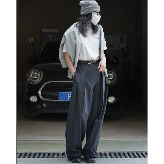 Damen Weite hochtaillierte Palazzo-Hose mit doppelter Bundfalte und fließender Satin-Optik Nord Taschen