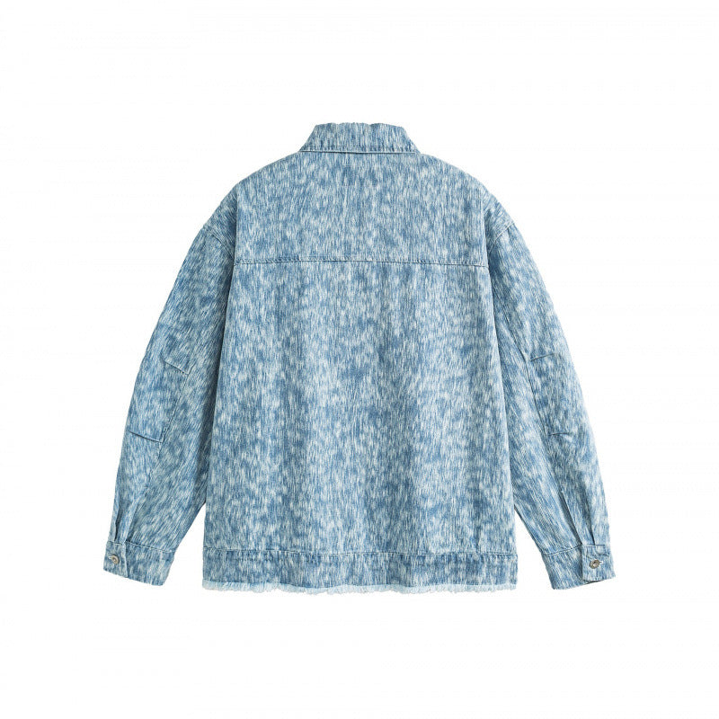Unisex Boxy-Jeansjacke mit ausgefranstem Saum und strukturierter Waschung Nord Taschen