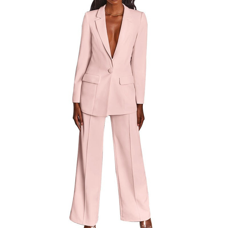 Damen Eleganter Zweiteiliger Anzug mit tailliertem Longblazer und weitem Bügelfalten-Hosenbein Nord Taschen