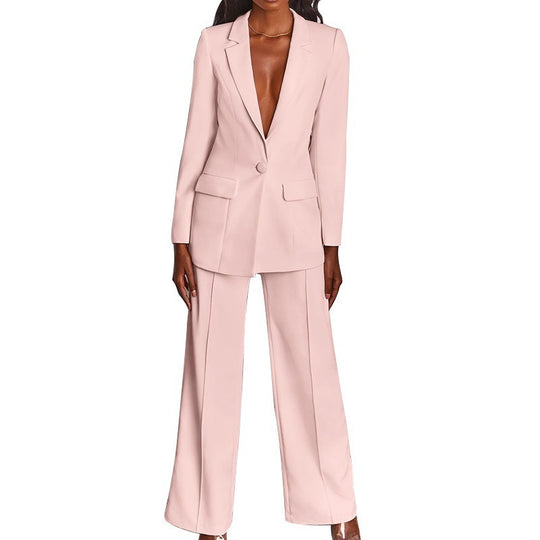 Damen Eleganter Zweiteiliger Anzug mit tailliertem Longblazer und weitem Bügelfalten-Hosenbein Nord Taschen