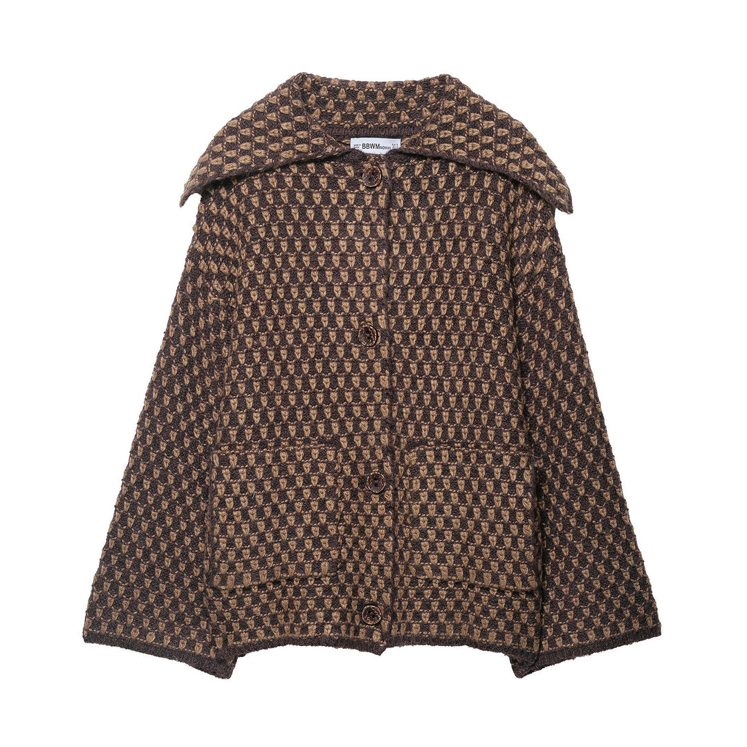 Damen Kurzjacke im Bouclé‑Waffelmuster mit großem Umlegekragen Nord Taschen