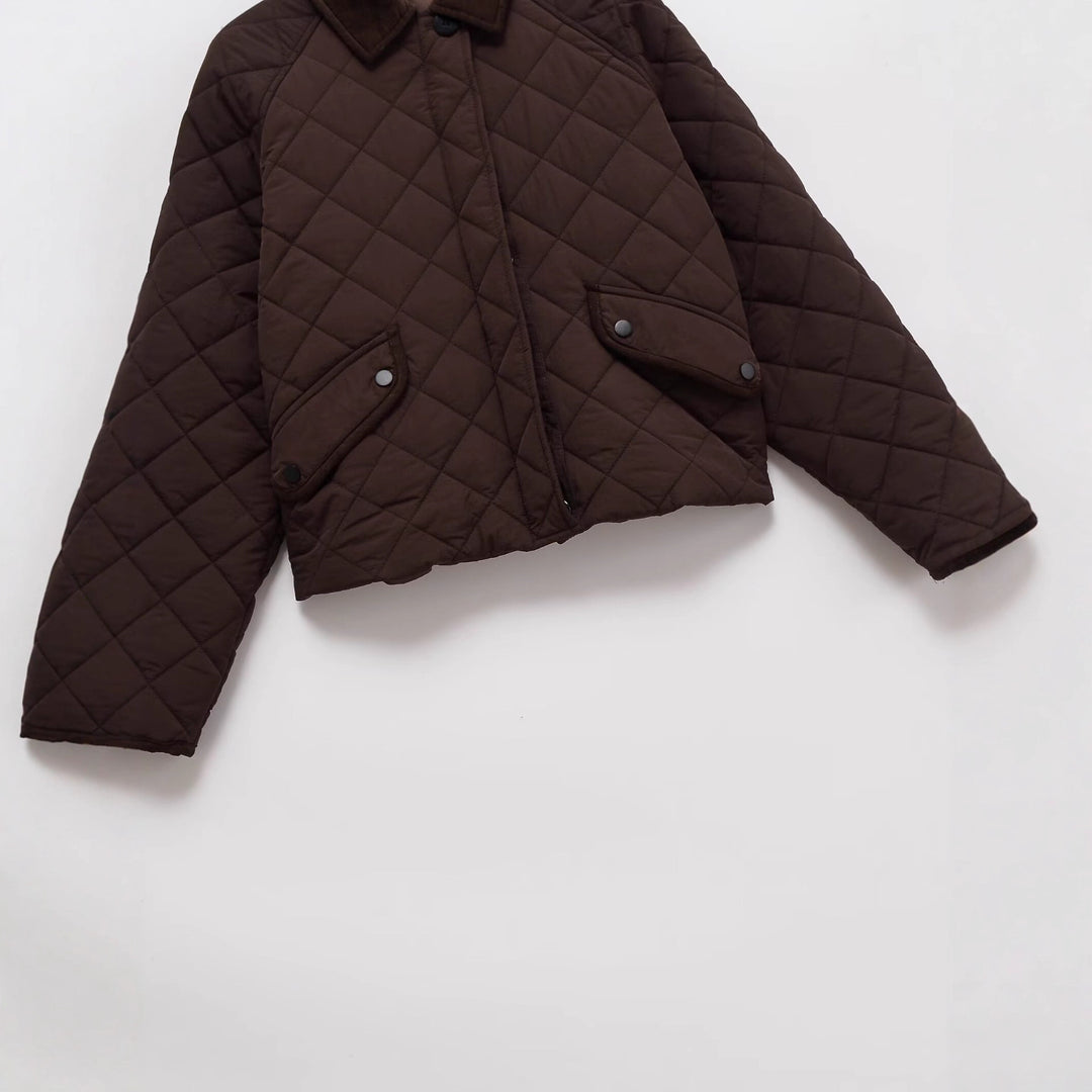 Damen Gesteppte Boxy‑Übergangsjacke mit Cordkragen und Pattentaschen Nord Taschen