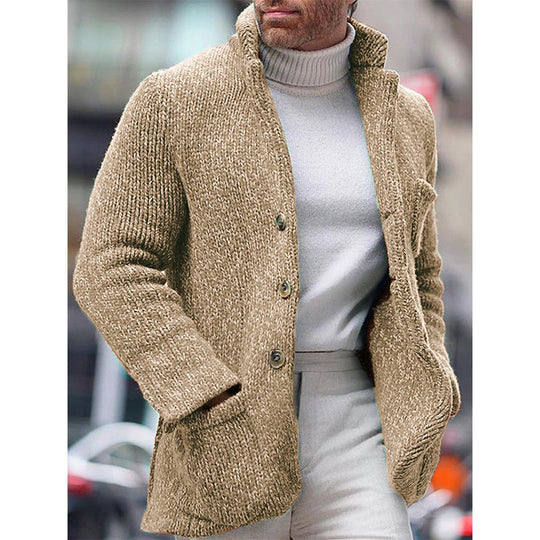 Herren Grobstrick-Cardigan-Jacke mit hohem Stehkragen und aufgesetzten Taschen Nord Taschen