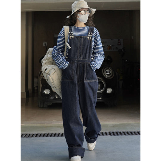 Damen Weite Denim-Latzhose im Baggy-Stil mit verstellbaren Trägern Nord Taschen