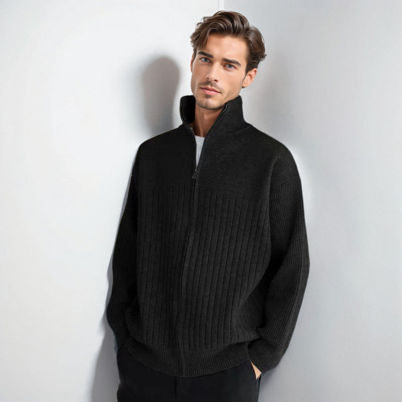 Herren Halbzip-Strickpullover mit hohem Stehkragen und breitem Rippenmuster Nord Taschen