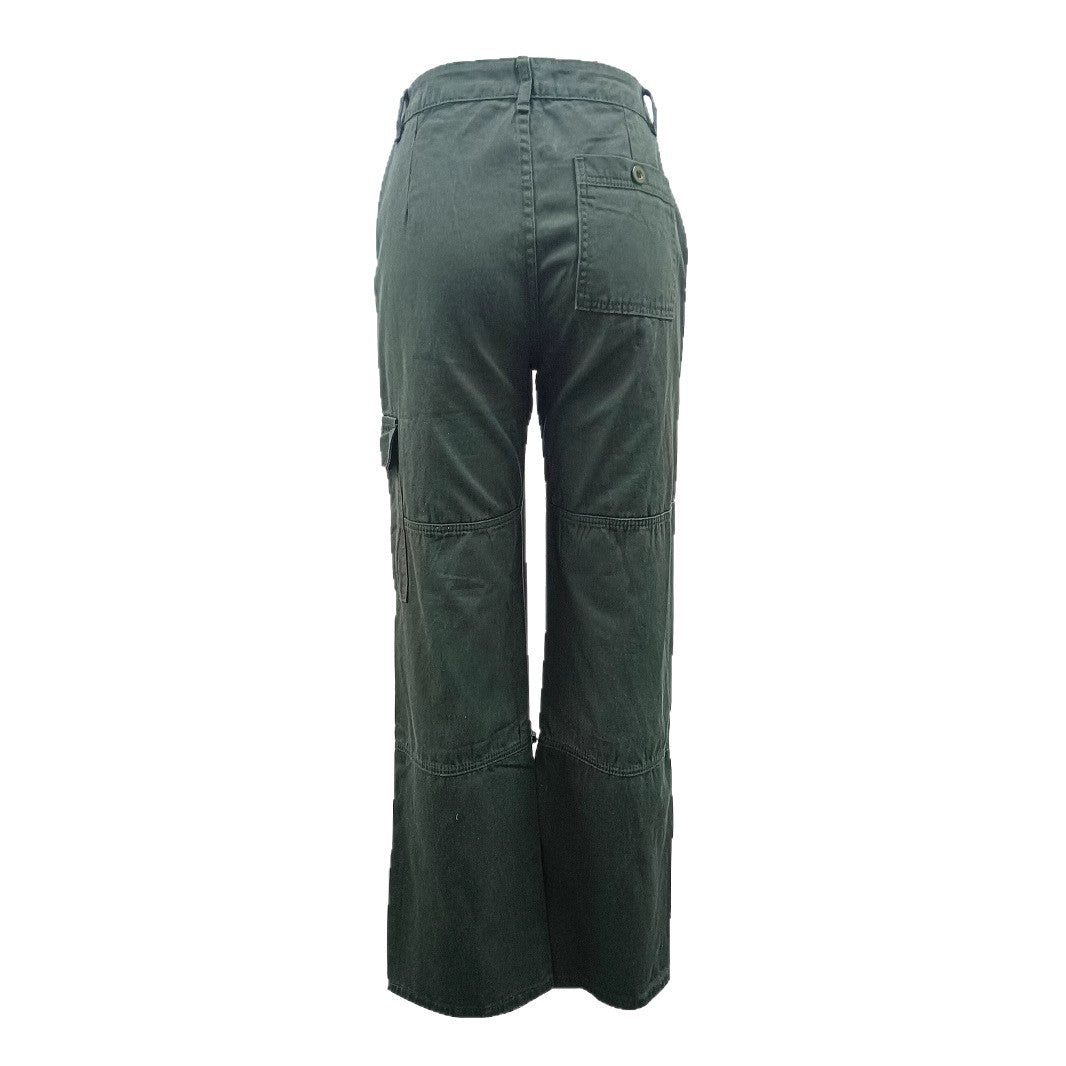 Damen Hochtaillierte Cargo-Palazzo-Hose mit Nahtsegmenten und seitlicher Klapptasche Nord Taschen