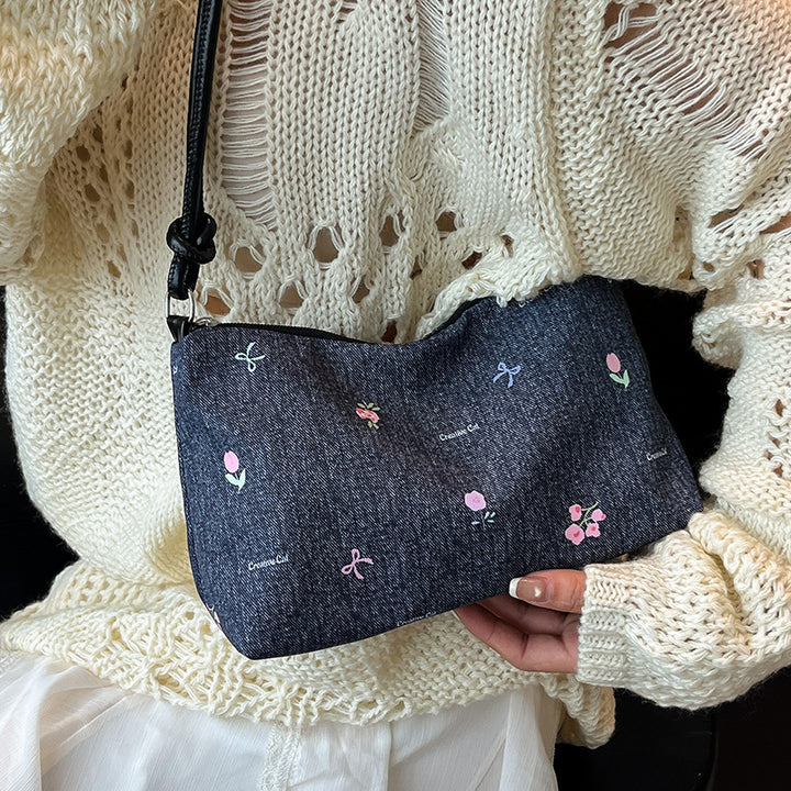 Damen Mini-Handtasche aus Denim mit buntem Stickdesign Nord Taschen