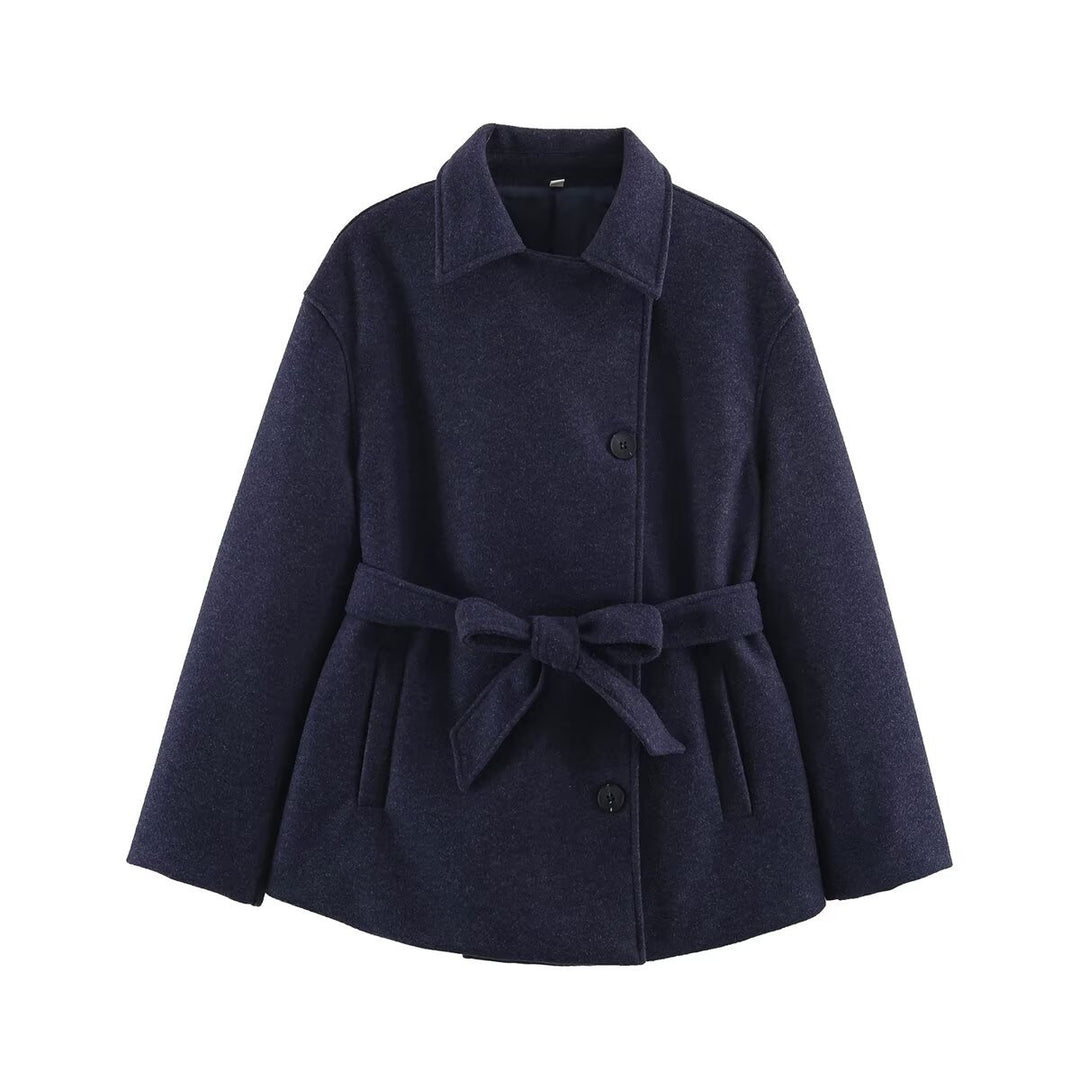 Damen Kurzmantel im Wickelstil mit Taillengürtel und kastiger Silhouette Nord Taschen
