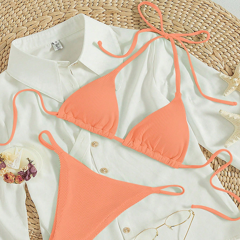 Damen Triangel-Bikini mit feiner Rippstruktur