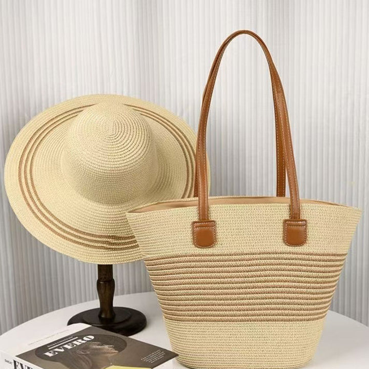 Damen Strandschultertasche mit gestreiftem Design und robusten Kunstledergriffen Nord Taschen