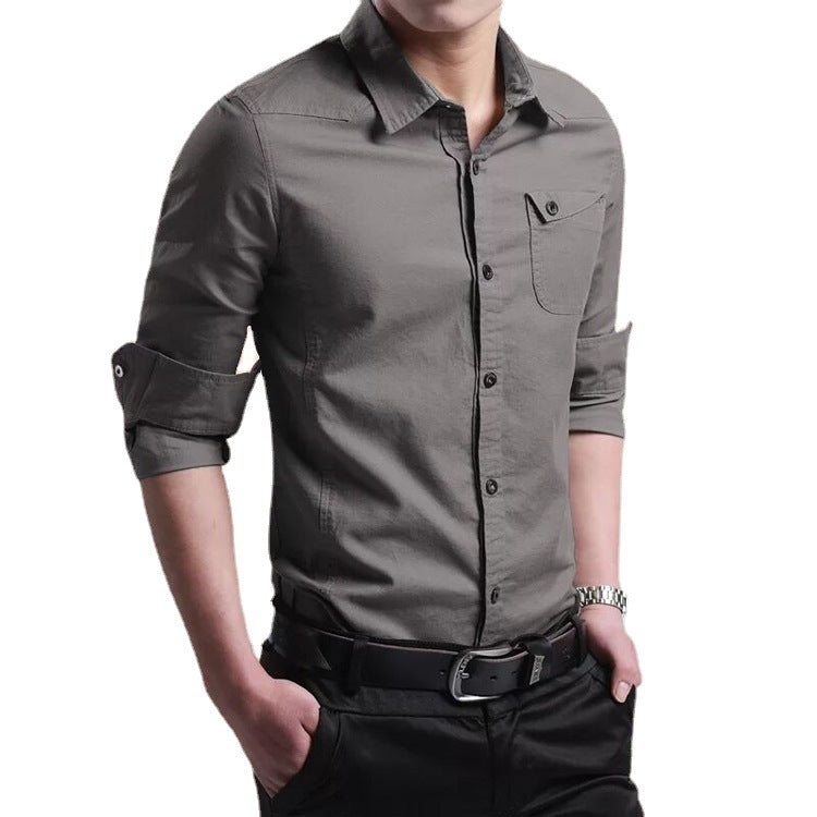 Herren Slim-Fit Baumwollhemd mit Brusttasche und Kontrastknöpfen Nord Taschen