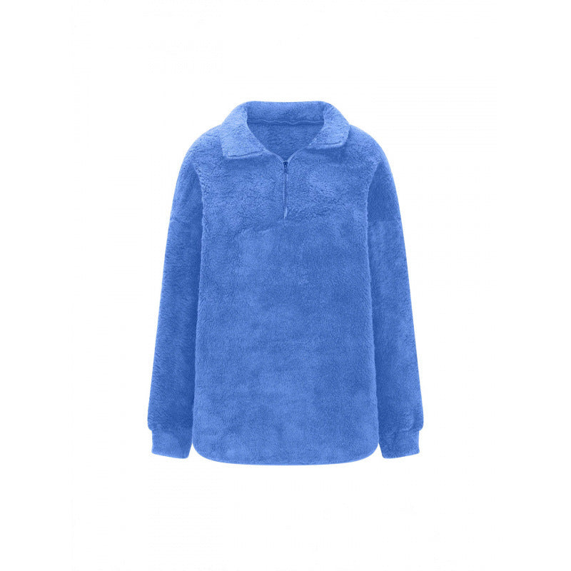 Damen Flauschiger Oversize-Sherpa-Pullover mit Halbzip und Kängurutaschen Nord Taschen