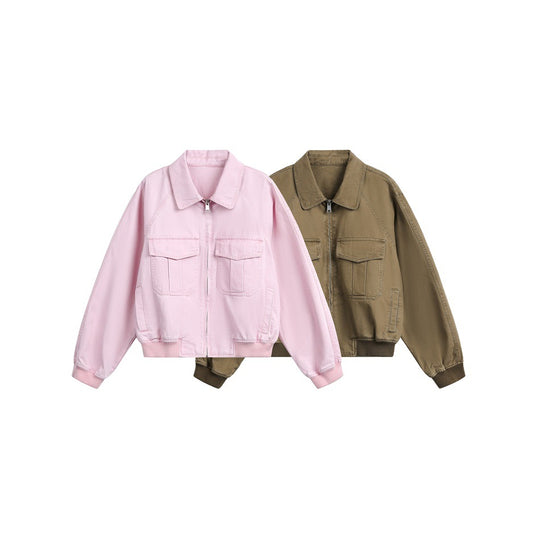 Damen Kurz geschnittene Boxy-Blousonjacke aus Baumwollmix mit Pattentaschen und durchgehendem Reißverschluss Nord Taschen