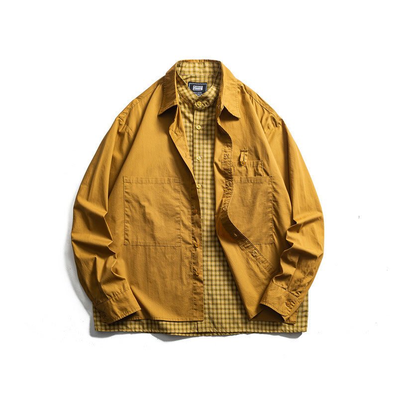 Herren Lagenlook-Overshirt mit aufgesetzten Fronttaschen, lockerer Passform und kariertem Untertritt Nord Taschen