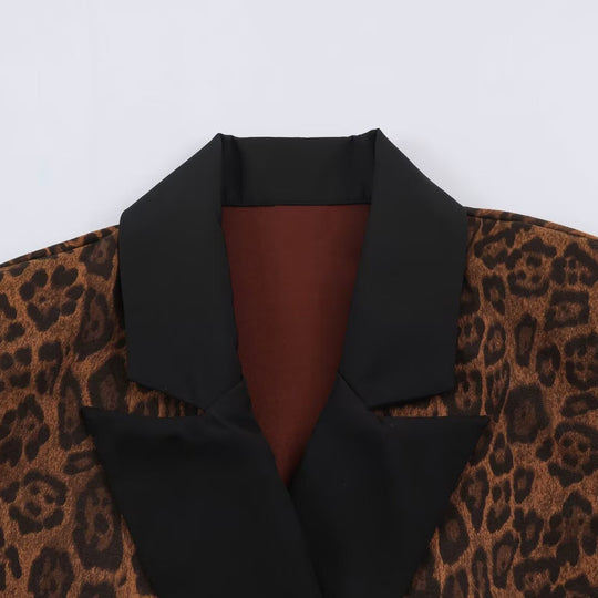 Damen Doppelreihiger Mantel mit Leopardenmuster und Satin-Schalkragen Nord Taschen