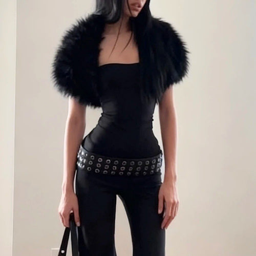 Damen Kurzes Kunstpelz‑Schulterbolero mit voluminösem Rundkragen Nord Taschen