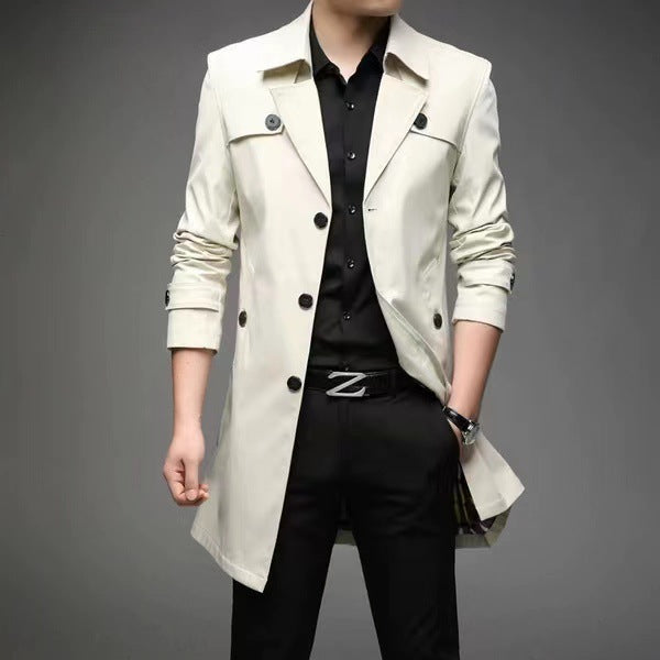 Herren Schmal geschnittener Trenchcoat mit Reverskragen und dezenter Knopfleiste Nord Taschen