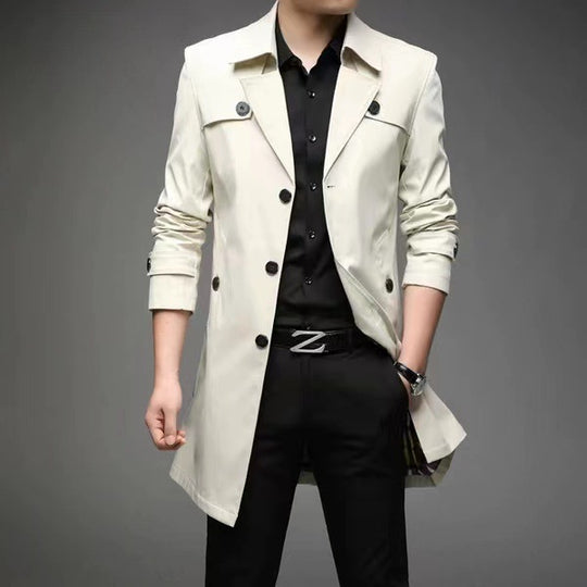 Herren Schmal geschnittener Trenchcoat mit Reverskragen und dezenter Knopfleiste Nord Taschen