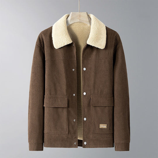 Herren Cordjacke mit Teddyfutter, Hemdkragen & Druckknopffront Nord Taschen