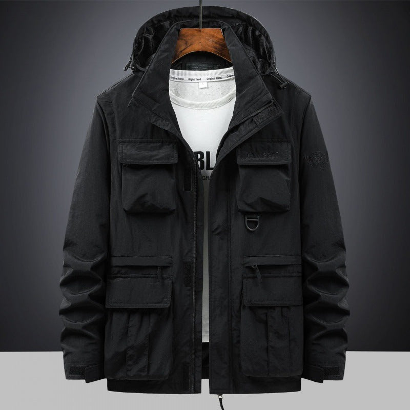 Herren Multifunktionale Utility-Fieldjacke mit Kapuze, Mehrfach-Taschen und Ripstop-Außenmaterial Nord Taschen