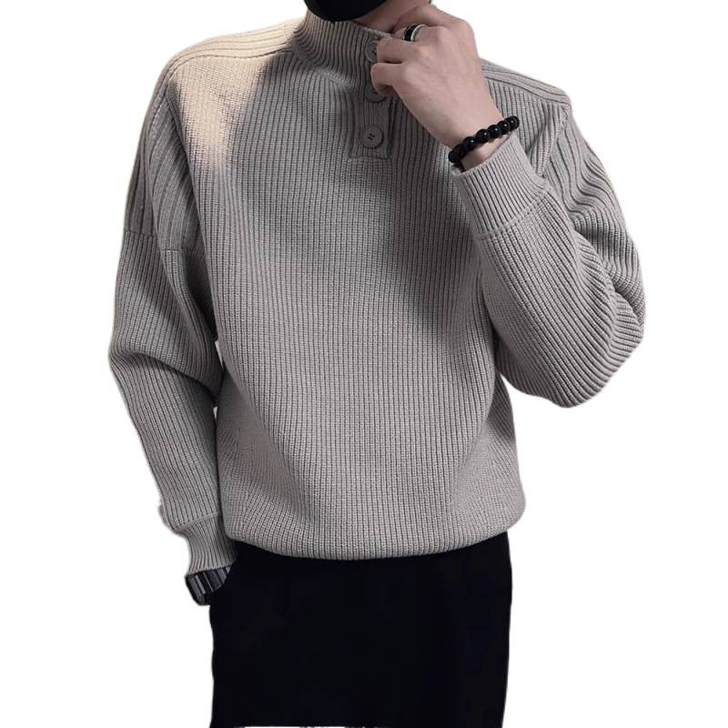 Herren Relaxed Rippstrick‑Pullover mit Halbknopf‑Stehkragen Nord Taschen