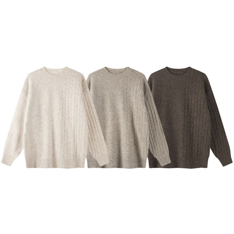 Unisex Oversize Feinstrickpullover mit Zopfmuster-Detail und Rundhalsausschnitt Nord Taschen