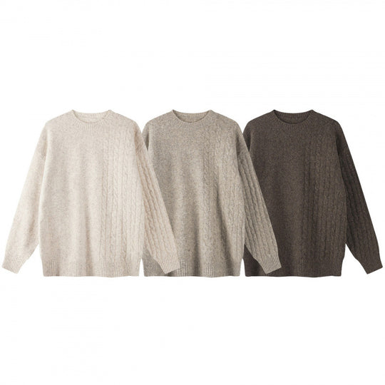 Unisex Oversize Feinstrickpullover mit Zopfmuster-Detail und Rundhalsausschnitt Nord Taschen
