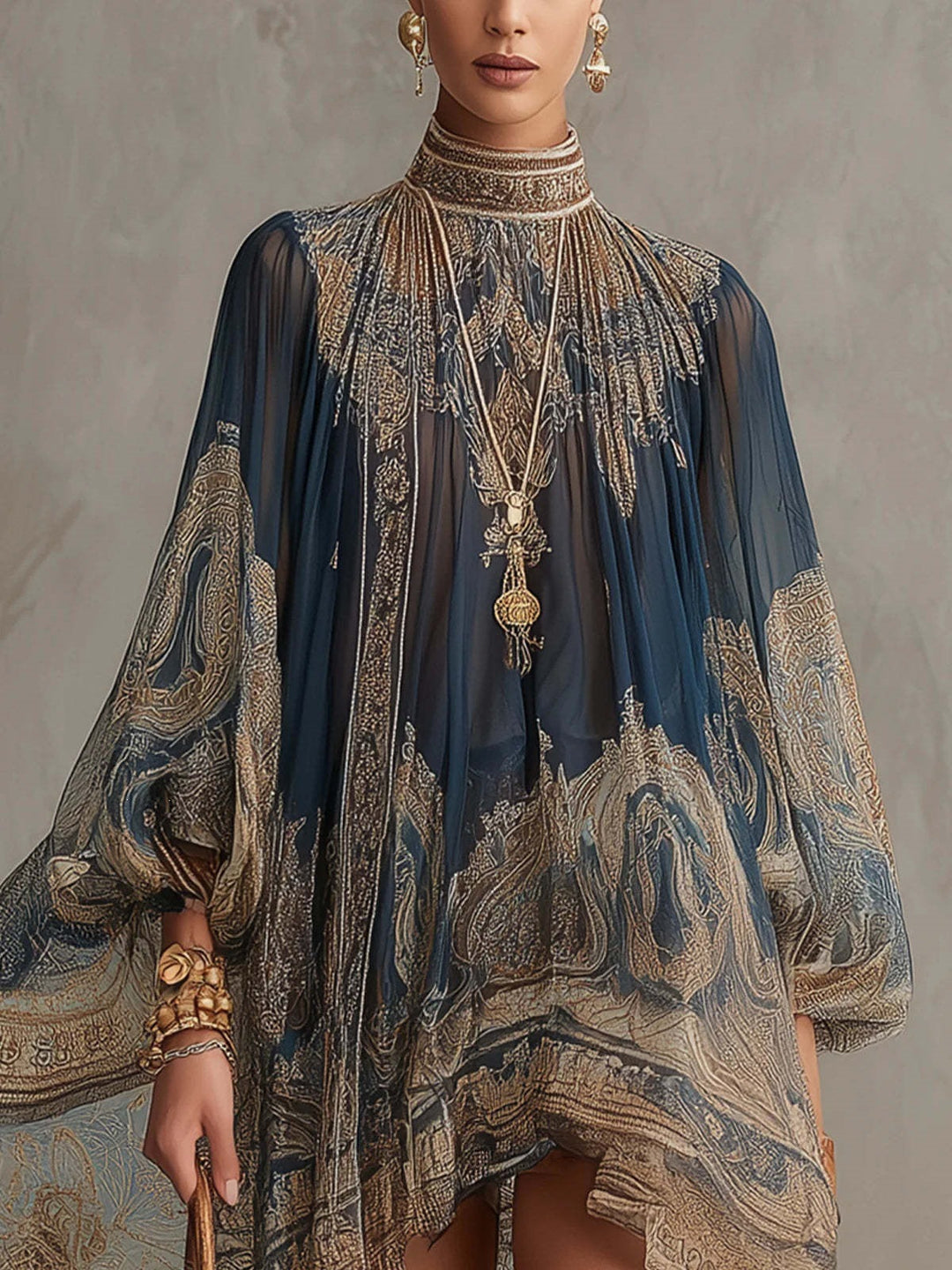 Damen Elegantes Chiffon-Kleid mit kunstvollem Muster Nord Taschen
