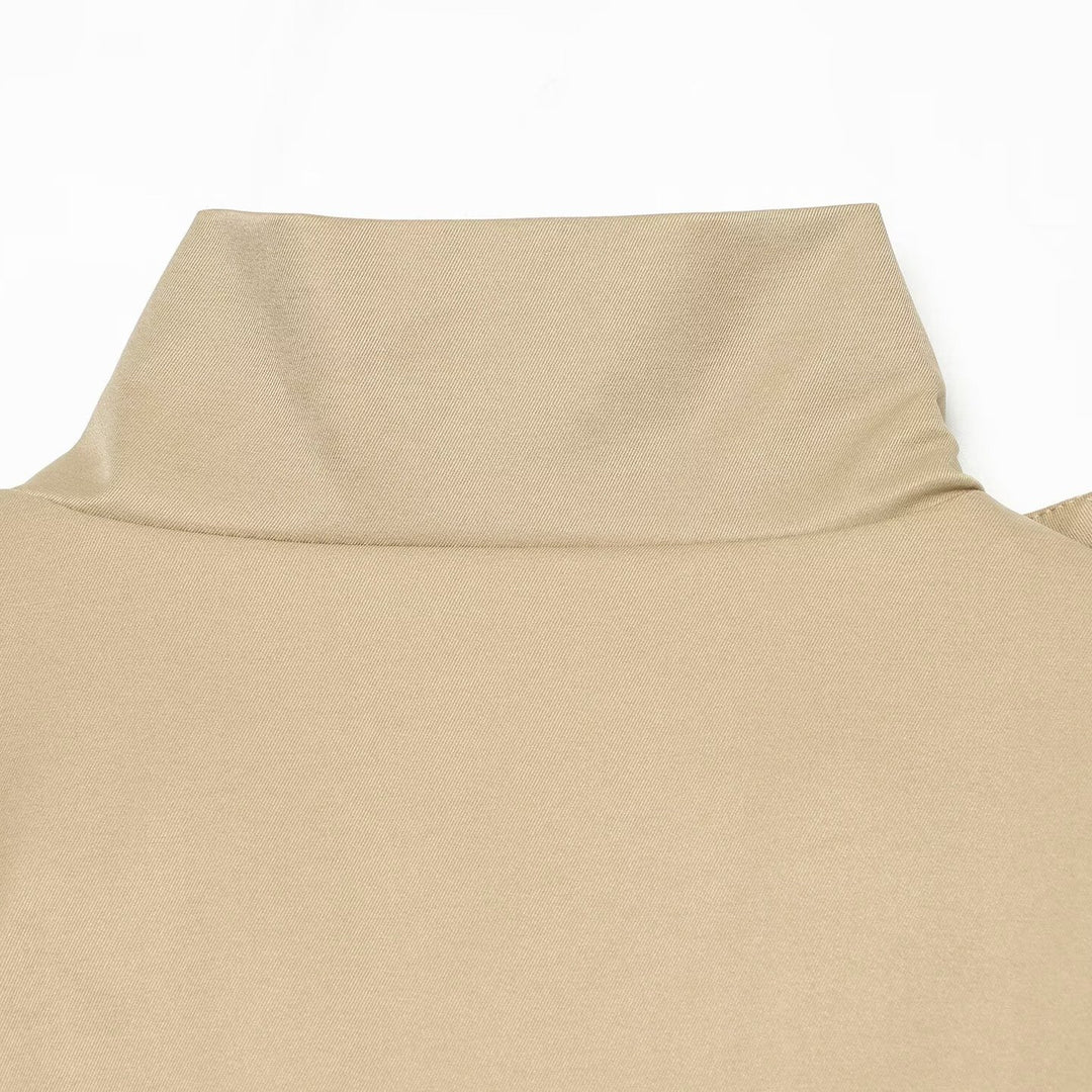 Damen Kurzer Cape‑Trench mit hohem Funnelkragen und Taillengürtel Nord Taschen