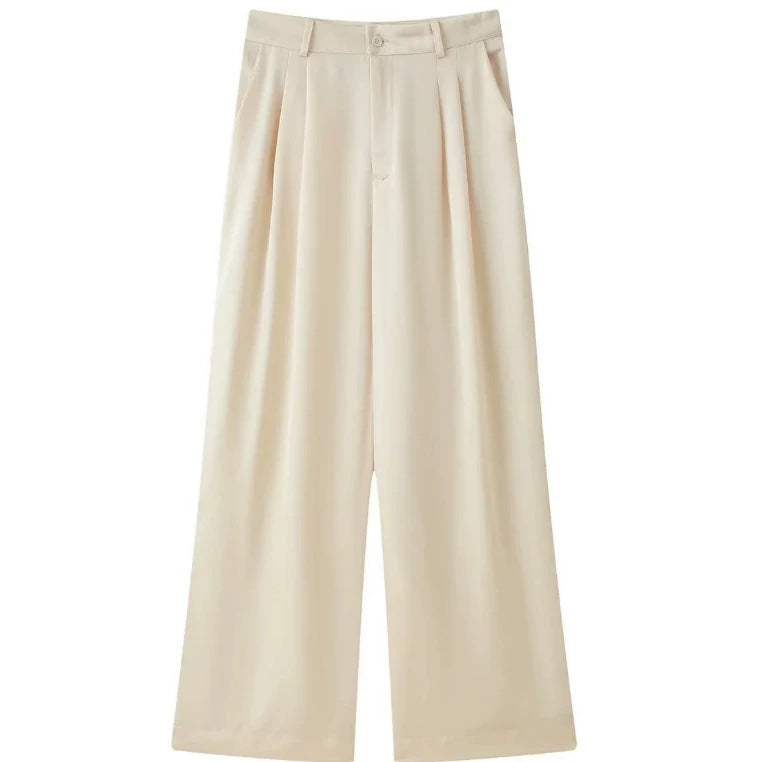 Damen Zweiteiliges seidig‑fließendes Lounge‑Set mit Oversize‑Hemd und hochtaillierter Hose mit weitem Bein Nord Taschen
