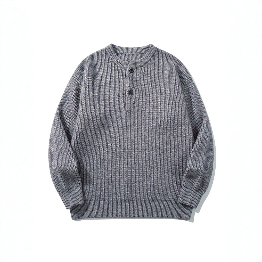 Herren Grobstrick-Henley-Pullover mit halber Knopfleiste und Rippbündchen Nord Taschen