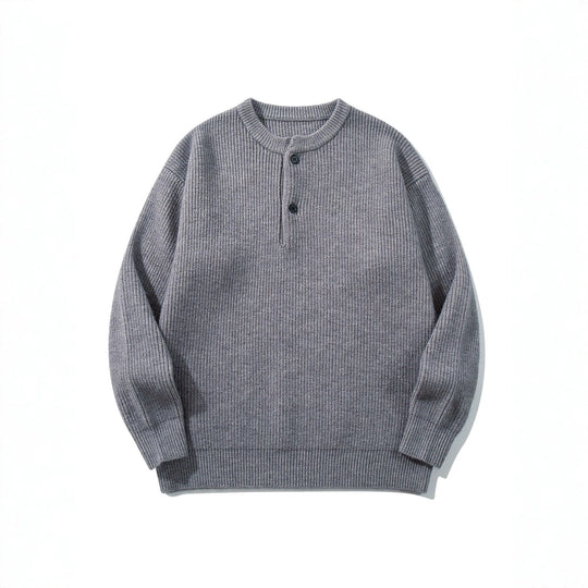 Herren Grobstrick-Henley-Pullover mit halber Knopfleiste und Rippbündchen Nord Taschen