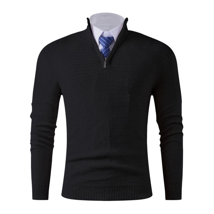 Herren feinstrickpullover mit Stehkragen und halbem Reißverschluss, Strukturstrick und schlanker Business-Casual-Passform Nord Taschen