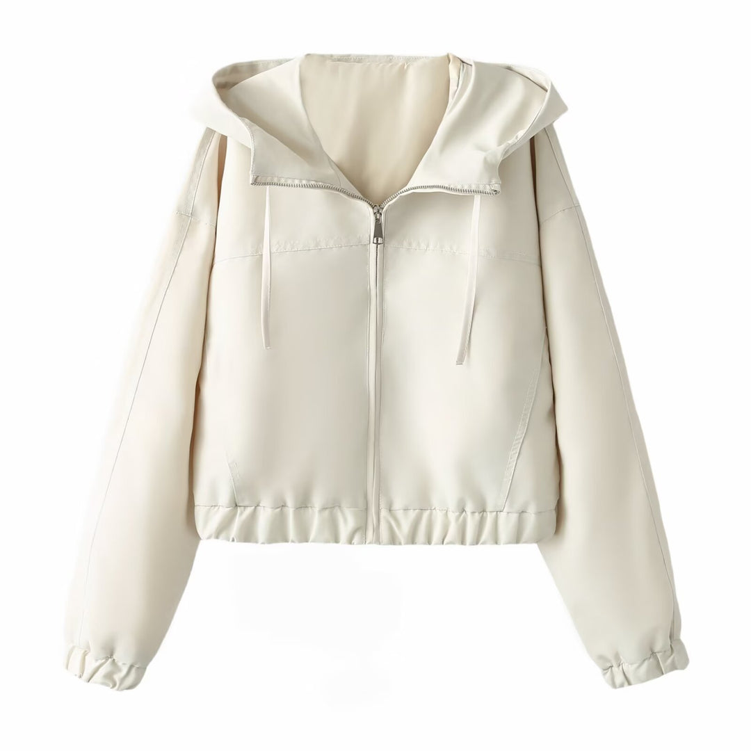 Damen Kurz geschnittene Kapuzenjacke mit weitem Schalkragen, durchgehendem Reißverschluss und elastischem Saum Nord Taschen