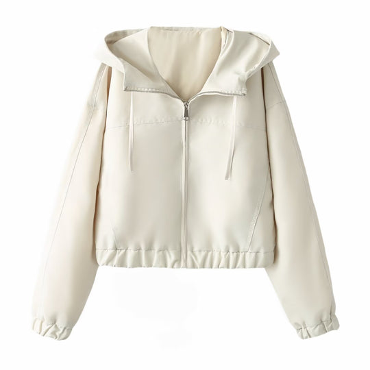 Damen Kurz geschnittene Kapuzenjacke mit weitem Schalkragen, durchgehendem Reißverschluss und elastischem Saum Nord Taschen
