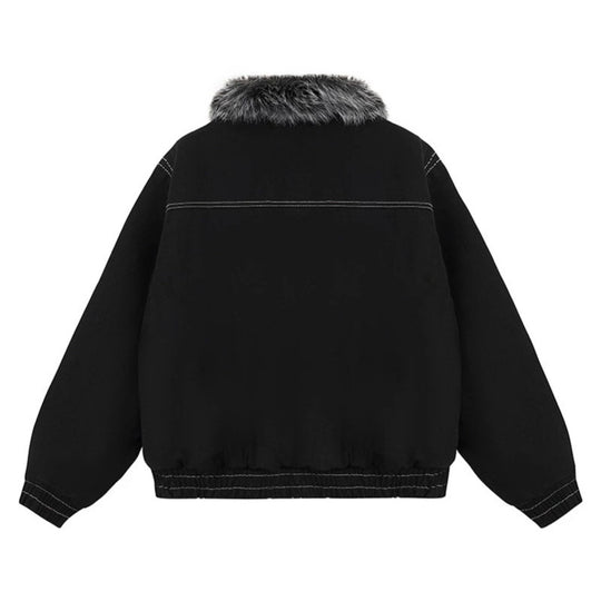 Damen wattierte Bomberjacke mit Kunstfellkragen, Kontrastnähten und Schnallen-Details Nord Taschen