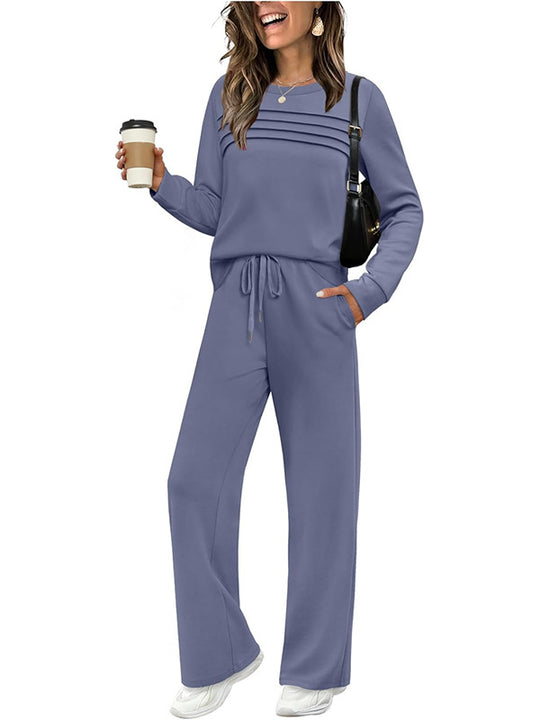Damen Lounge-Set aus weichem Sweatstoff mit gerafftem Oberteil und weit geschnittenen Jogginghosen Nord Taschen