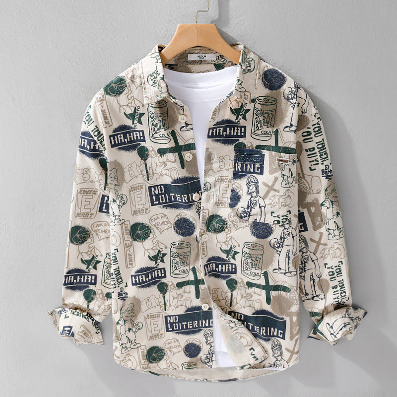 Herren Künstlerisches Grafik-Overshirt im Relaxed-Layering mit Allover-Sketchprint und Soft‑Touch‑Baumwollmix Nord Taschen