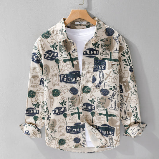 Herren Künstlerisches Grafik-Overshirt im Relaxed-Layering mit Allover-Sketchprint und Soft‑Touch‑Baumwollmix Nord Taschen