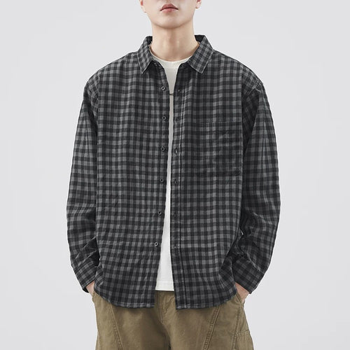 Herren Karierte Overshirt-Hemdjacke aus Baumwollmischung mit Brusttasche und lockerem Schnitt Nord Taschen