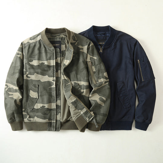 Herren Bomberjacke im Military-Camouflage mit Reißverschluss, Rippbündchen und Ärmeltasche Nord Taschen