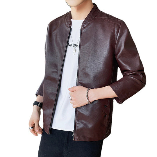Herren schmal geschnittener Kunstleder Flightblouson mit minimalistischem Stehkragen und verdeckter Reißverschlussleiste Nord Taschen