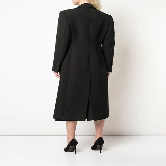 Damen Schmal geschnittener zweireihiger Wollmix‑Longcoat mit markanter Schulter Nord Taschen