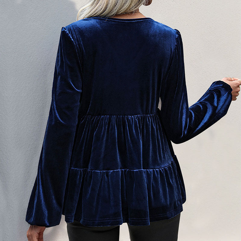 Damen Elegantes Veloursoberteil mit Volants Nord Taschen