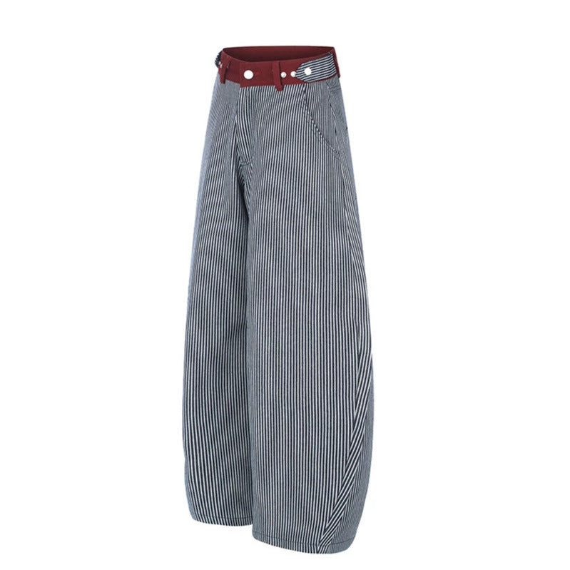 Damen Weite High‑Waist Palazzo-Culotte mit maritimem Nadelstreifen und kontrastierendem Bunddetail Nord Taschen