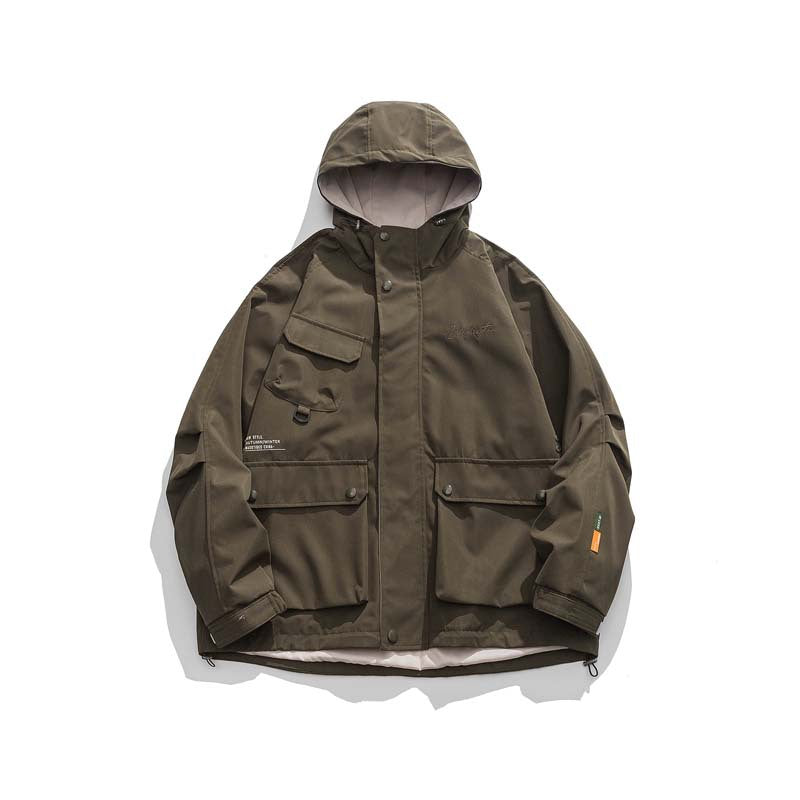 Unisex Oversize-Utility-Jacke mit Kapuze, multifunktionalen Pattentaschen und Kordelzug Nord Taschen