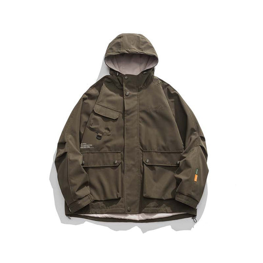 Unisex Oversize-Utility-Jacke mit Kapuze, multifunktionalen Pattentaschen und Kordelzug Nord Taschen