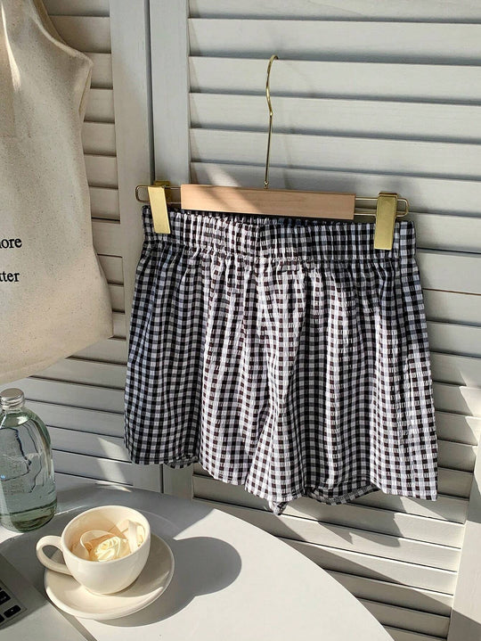 Damen luftige Karoshorts mit elastischem Bund und seitlichen Taschen Nord Taschen